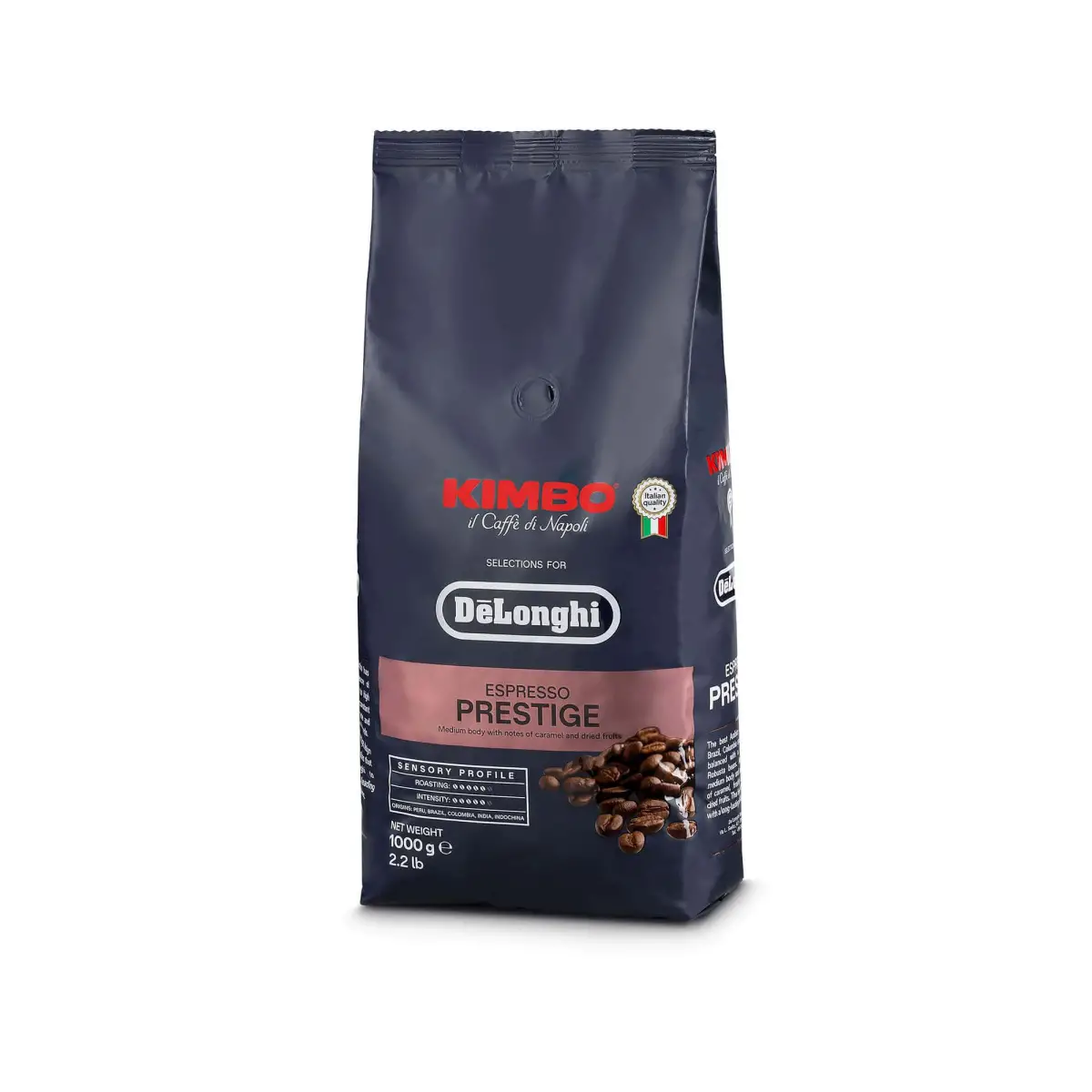 Imagine detaliată a produsului Cafea boabe De’Longhi Kimbo Espresso Prestige DLSC615 1 Kg 5513282411. Compatibil cu mai multe modele Delonghi.