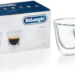 Imagine detaliată a produsului Set 2 cesti din sticla borosilicata espresso 60ml 5513214591. Compatibil cu mai multe modele Delonghi.